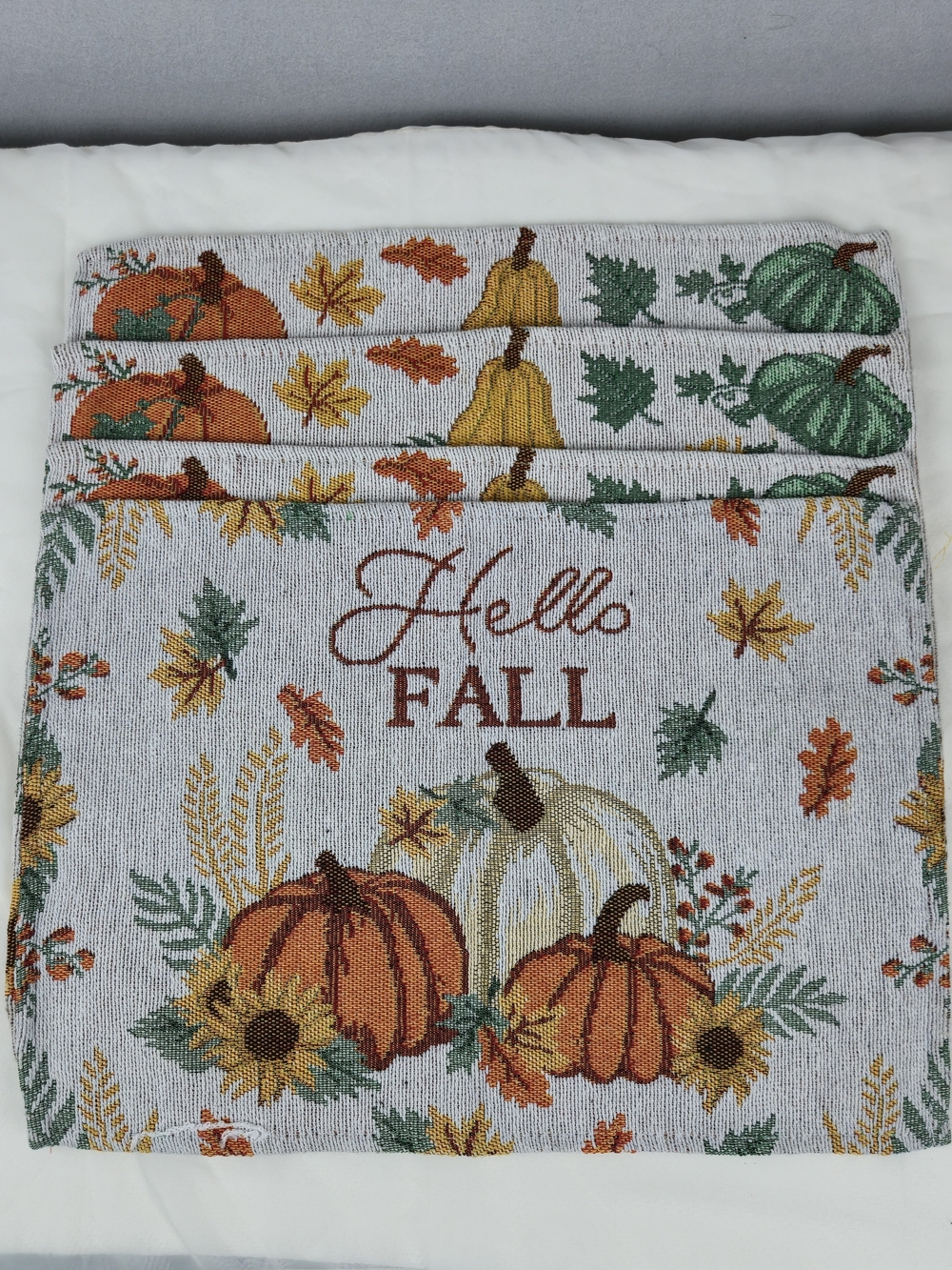 Set of 4 Autumn Harvest Placemats - "Hello Fall" & Pumpkin/Sunflower Pattern